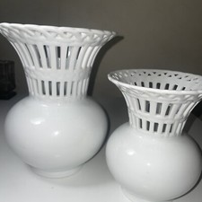 Two Porcelain White Vases 8-1/2x6” And 5x6”