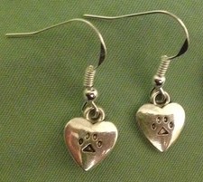 HEART PAW PRINT EARRINGS, SMALL - Pewter with Sterling Silver Ear Wires DOG CAT