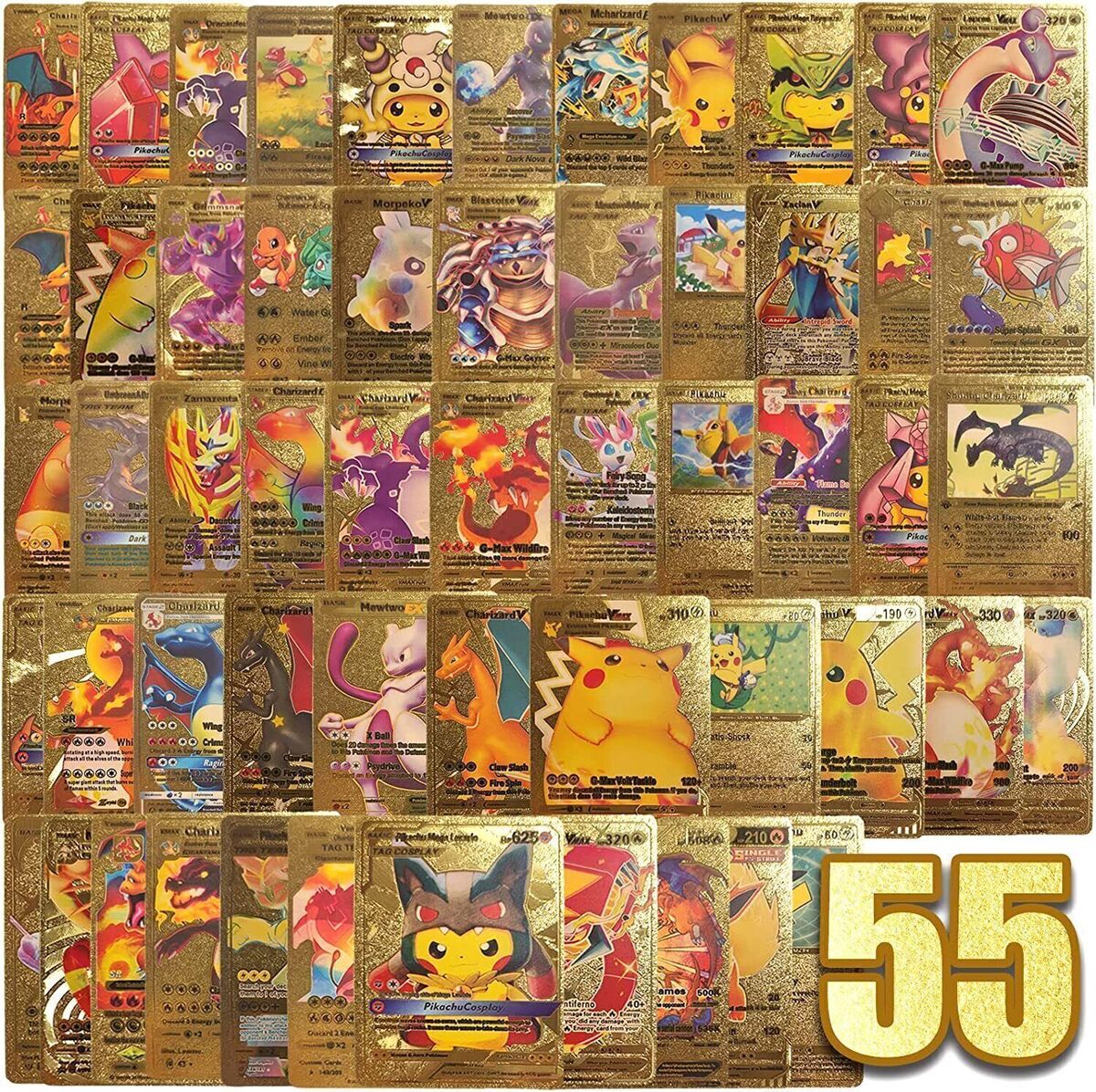 New 55PCS Pok Card Foil GOLD PACK CARDS TCG GX Vmax GX Card New 55PCS Pok Card Foil GOLD PACK CARDS TCG GX Vmax GX Card