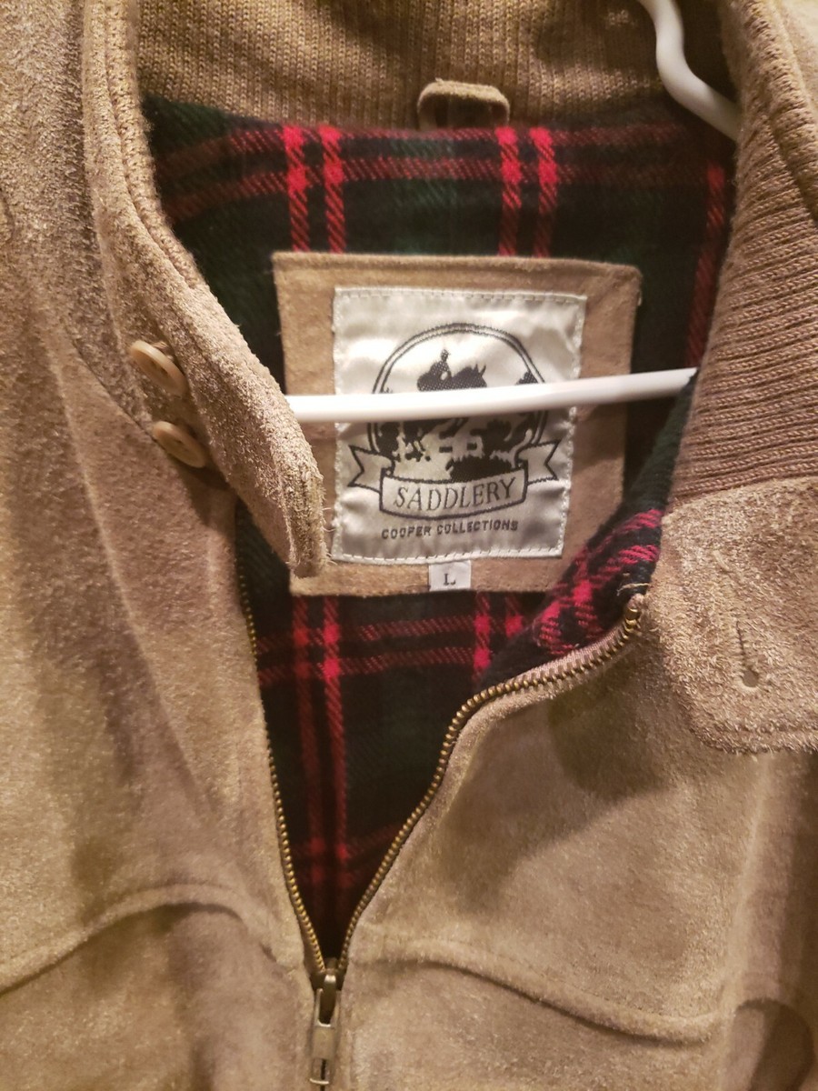 ポケット Vtg Cooper Saddlery Flannel Lined Bomber Jacket Full Zip Suede