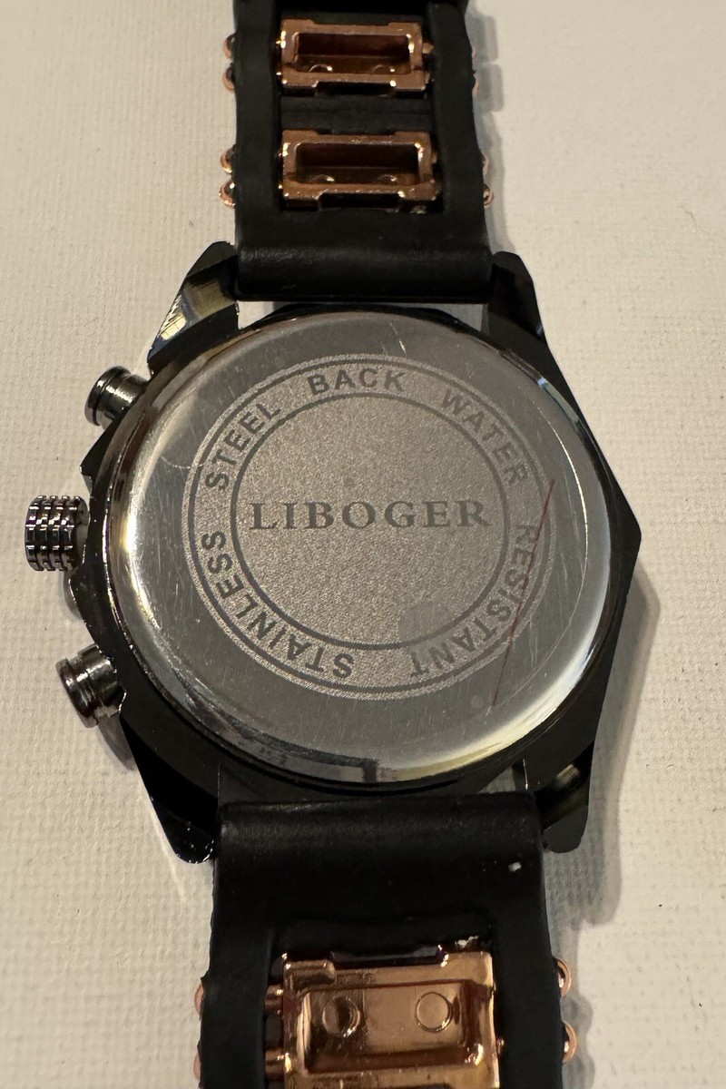Men's Watch, Liboger, Quartz, Black/ Gold, Open Box Men's Watch, Liboger, Quartz, Black/ Gold, Open Box