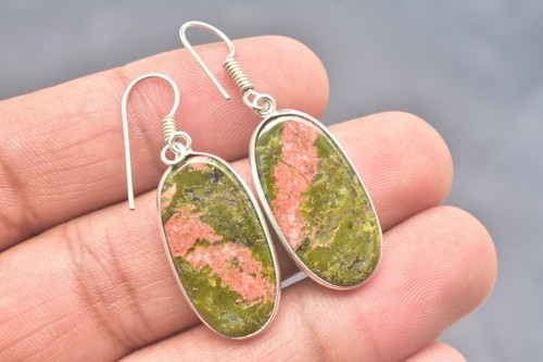 Coppia di orecchini Unakite / gioielli in argento tedesco / 35. 50 ct / A-221 - Foto 5 di 5