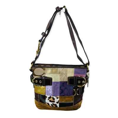 Coach Authentic Patchwork Purple Brown Shoulder/Crossbody Bag | eBay