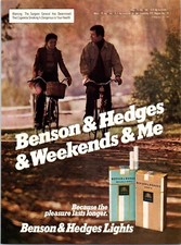 1981 Benson & Hedges Cigarettes Vintage Print Ad Couple Biking Fall Wall Art