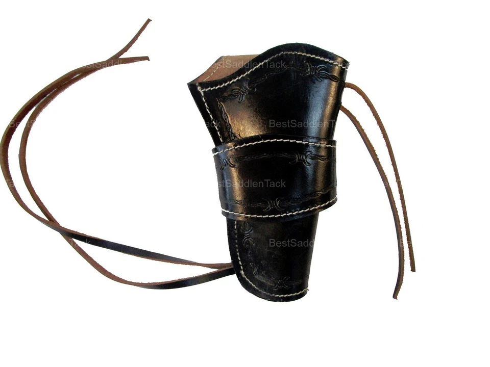 Leather Holster OWB Gun Long Barrel Uni Fit Barbed Tooled Black - Right Handed - Image 2 of 3