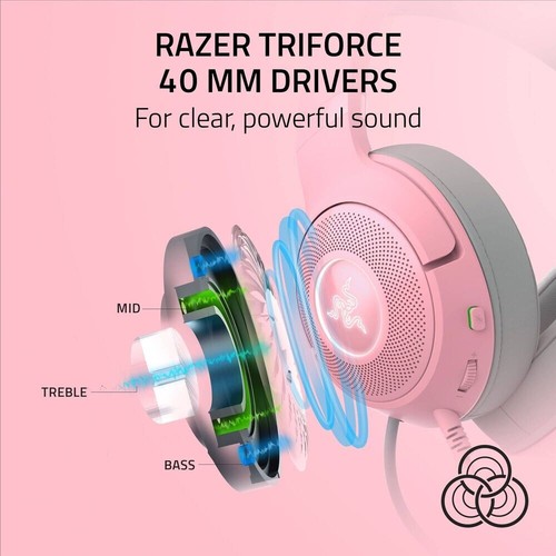 Razer Kraken Kitty V2 USB Wired RGB Gaming Headset with Kitty Ears Pink - Picture 3 of 6