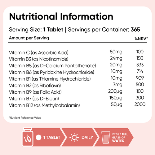 WeightWorld Vitamin B Complex 365 Tablets with Vitamin C 1 Year Supply