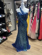 NWT Primavera Couture Blue Sequin One Shoulder Asymetrical Neck Prom Dress Sz 2
