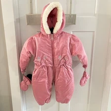 Baby Girl vintage pink floral embroidered winter bunting suit 24 months snowsuit