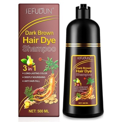 Dunkelbraun Haarfärbeshampoo 500ml 3in1 Haarfarbe Gegen Graue Haare