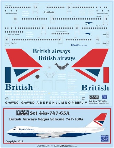 1/144 Scale DRAW Decal British Airways 'Negus' Boeing 747-100 Decal