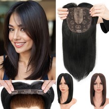 Women Topper Hairpiece Clip In Real As Human Hair Silk Base Toupee Wig Synthetic