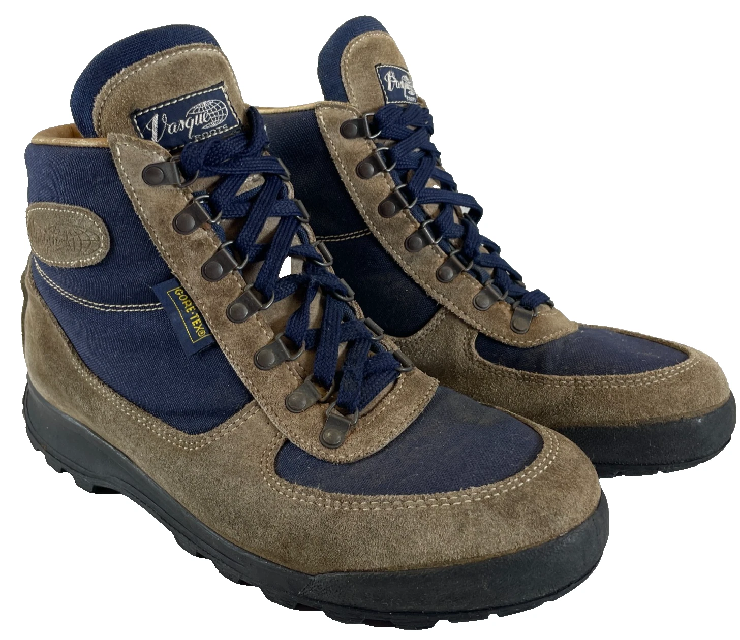 Vasque Gore-Tex Hiking Boots Men’s 10.5 W Wide Brown Suede Blue Canvas Italy Vtg
