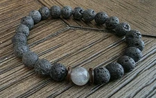 Volcanic Lava & Moonstone Bracelet 8mm - 6.7-7.9 inch, Elastic Band, Unisex