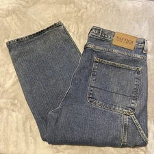 VTG Nautica Jeans Mens 38x30 Blue Carpenter Baggy Wide Leg Y2K Skater Streetwear