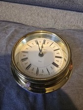 Small Maritime Wall Clock. Quartz Ship Clock Vintage with Brass Frame. Essex