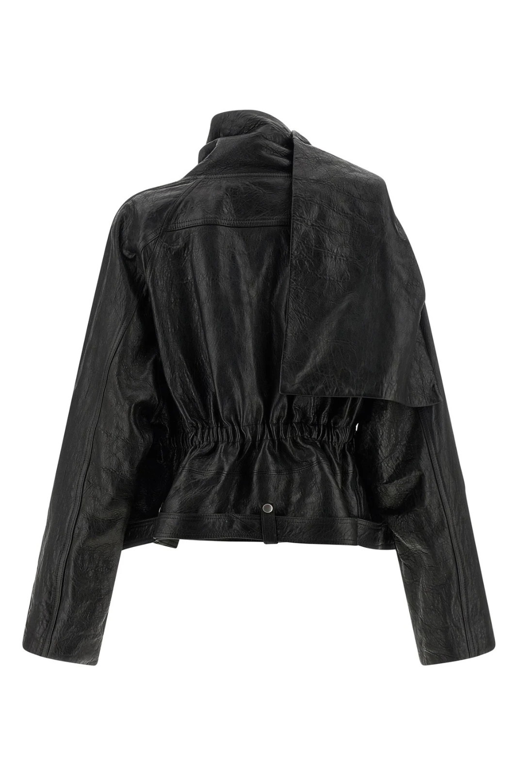 RICK OWENS Cropped Scarf Flight Black Leather Jacket New & Authentic image 2