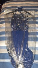 B. Darlin Blue Hi-Low Halter Prom Dress Beaded Sequin Juniors 3/4 Formal
