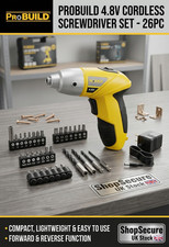ProBuild 4.8V Cordless Screwdriver Set 26pc Compact lightweight & easy to use.