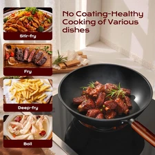 13-Inch Carbon Steel Wok Non-Stick Surface Woks Chinese Wok Pan for Induction,
