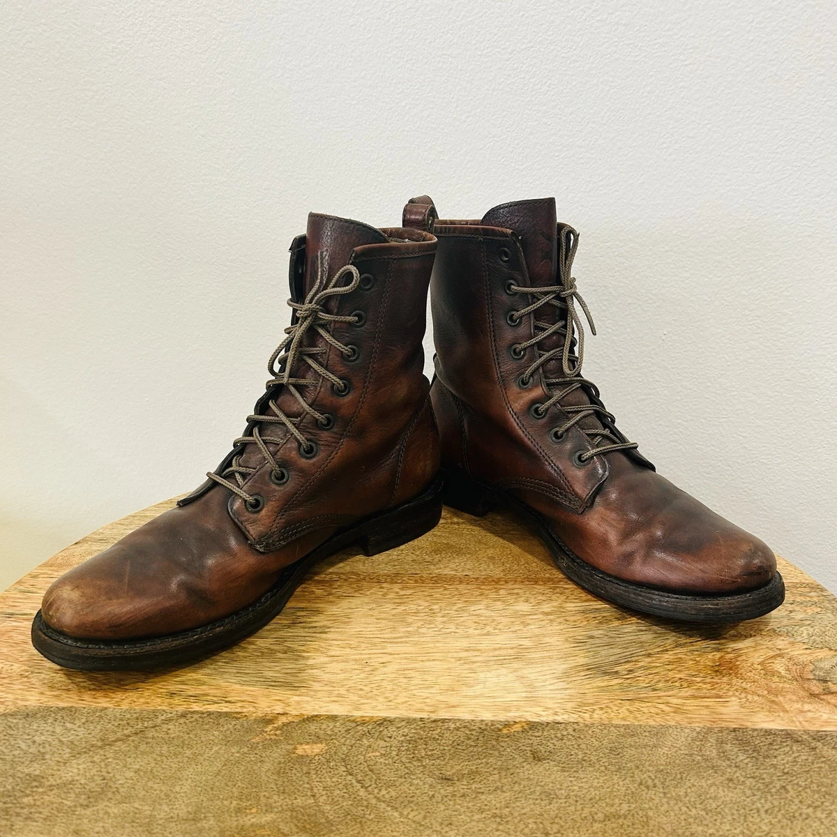 Frye Distressed Brown Leather Lace-Up Combat Boots Frye Boots Classic Combat Lace-up & Back Zip GIFT Unworn  main image 3