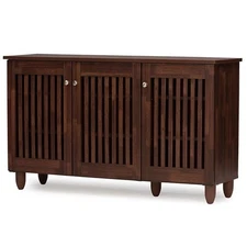 Baxton Studio Fernanda 3 Door Shoe Cabinet in Dark Brown