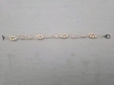Pearl and Pink Quartz Stone Silvertone Slip in Clasp Anklet