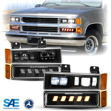 Bright Led Black Headlight Dot Sealed Bumper Light For Chevy Silverado 1994-1998