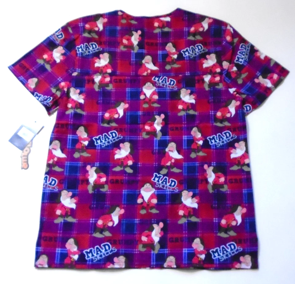 NWT Disney Grumpy Tooniforms Cherokee Scrubs V Neck Plaid Mad Skills Mens Medium - Image 4 of 4