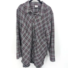 Cabi Highland Shirt Womens XL Gray Purple Plaid Frayed Hem Tunic Flannel Top