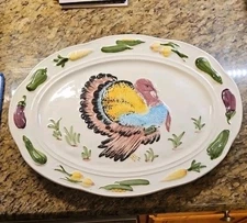 Vtg 1950 Made In Brazil Turkey Serving Platter Meat Tray Dish Lrg 18"x14" Plate