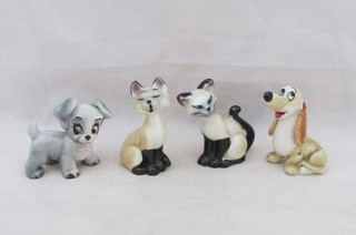VINTAGE 4 WADE DISNEY HUTSCHACHTEL WHIMSIES LADY AND THE TRAMP SI & AM DACHIE SCAMP