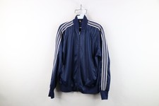 Vtg 70s Streetwear Mens Medium Faded Striped Full Zip Tennis Track Jacket Blue