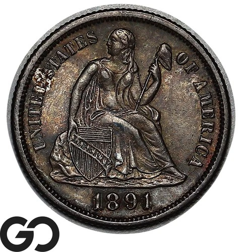1891 Seated Liberty Dime, Great Toner, Near Gem BU++, Tough This Nice!