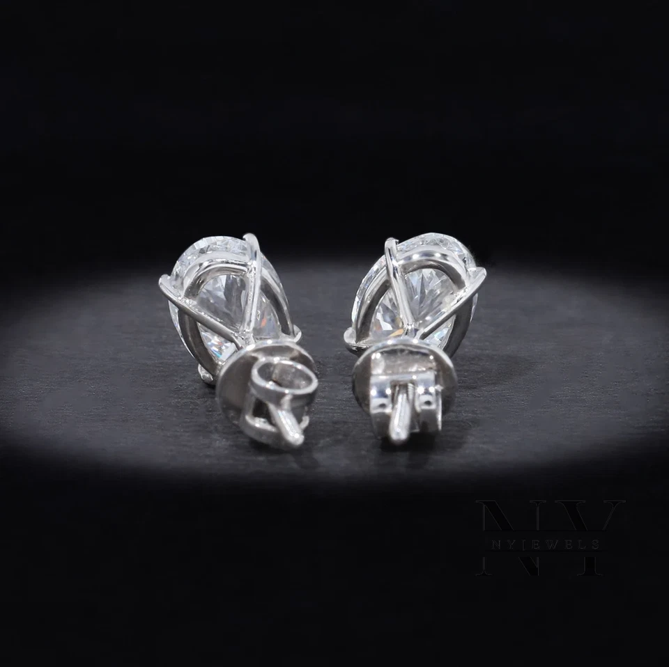 Moissanite Solitaire Stud Earrings 2.50 CT Oval Cut Solid 14K White Gold For Her - Image 4 of 4
