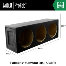 2.70 ft³ Sealed MDF Subwoofer Enclosure Box for (3) 12" Car Audio Sub Subwoofers