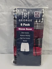 George Mens 6-Pack Woven Boxers 2XL 44-46 Tag Free Moisture Wicking Stretch N