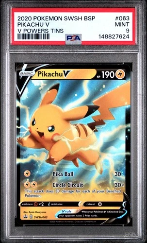 2020 POKEMON SWSH BLACK STAR PROMO V POWERS TINS #063 PIKACHU V PSA 9