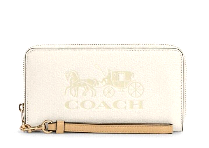 New Coach C3548 Long Zip Around Pebble Leather wallet Chalk
