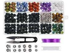 Natural Stone Beads Box Set Kits 8mm Round Loose Gemstone Natural Amethyst La...