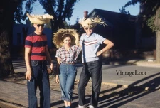 1951 Vintage RED Kodachrome Slide - Santa Fe, NM Fiesta - Men, Woman, Sombreros