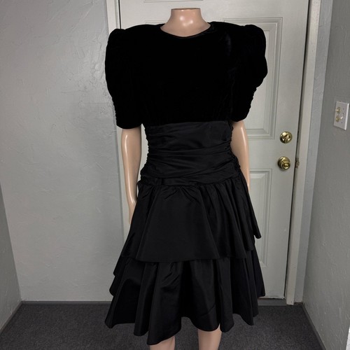 Vintage 70s Zum Zum Party Dress 7/8 Formal Prom Evening Taffeta Velvet V3-3