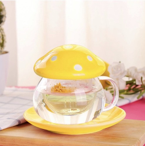 WHJY Mushroom Tea Cup With Infuser and Lid, Cute Mushroom Mug , Ceramic Lid - Picture 4 of 6