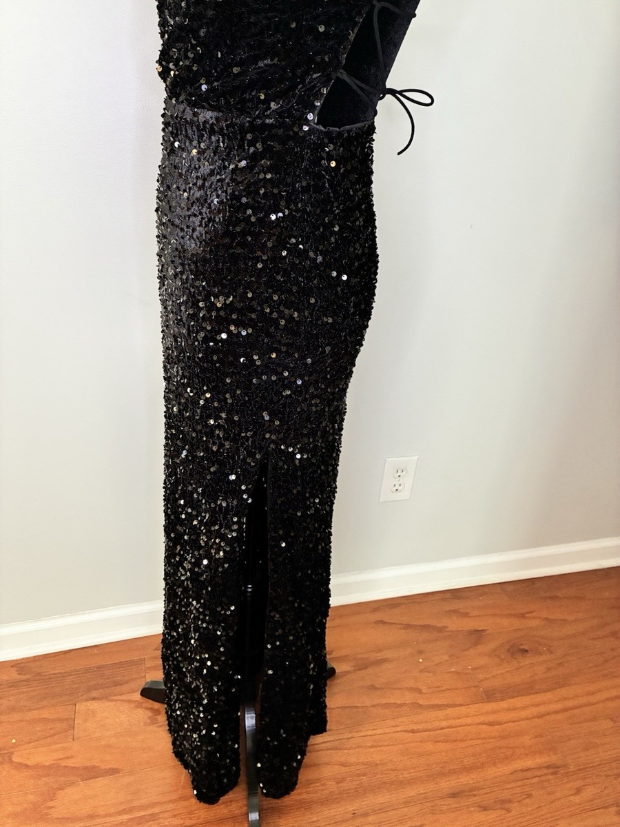 black sequin long dress Glamorous Spaghetti-Straps Black Sequins Long Evening Prom Dress main image 0