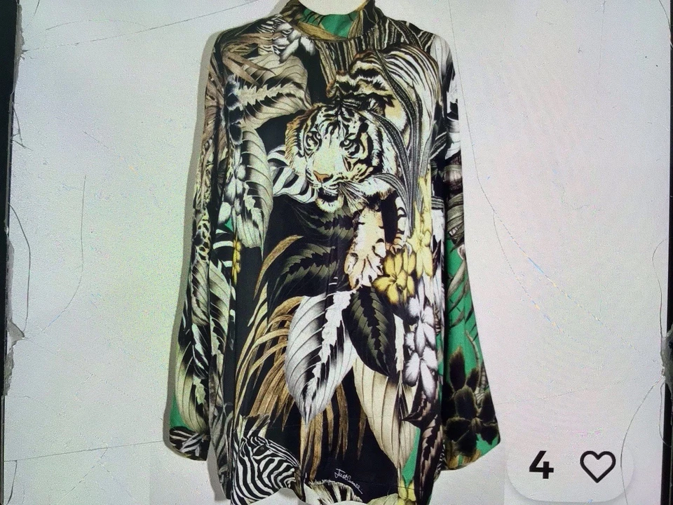 Just Cavalli Safari Animal Print (tiger/ Zebra Signed Logo Blouse Sz 42, (L). - Image 2 of 4
