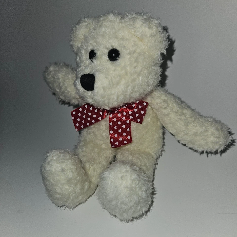 A&A Oso de Peluche Blanco Peluche 7" Juguete Rojo Blanco Corazones Arco San Valentín Foto 3 de 4