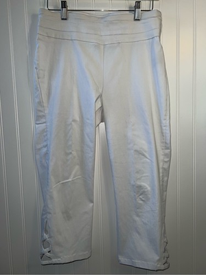 #ad Briggs White Stretch Lattice Detail Capris Size 6 $18.00