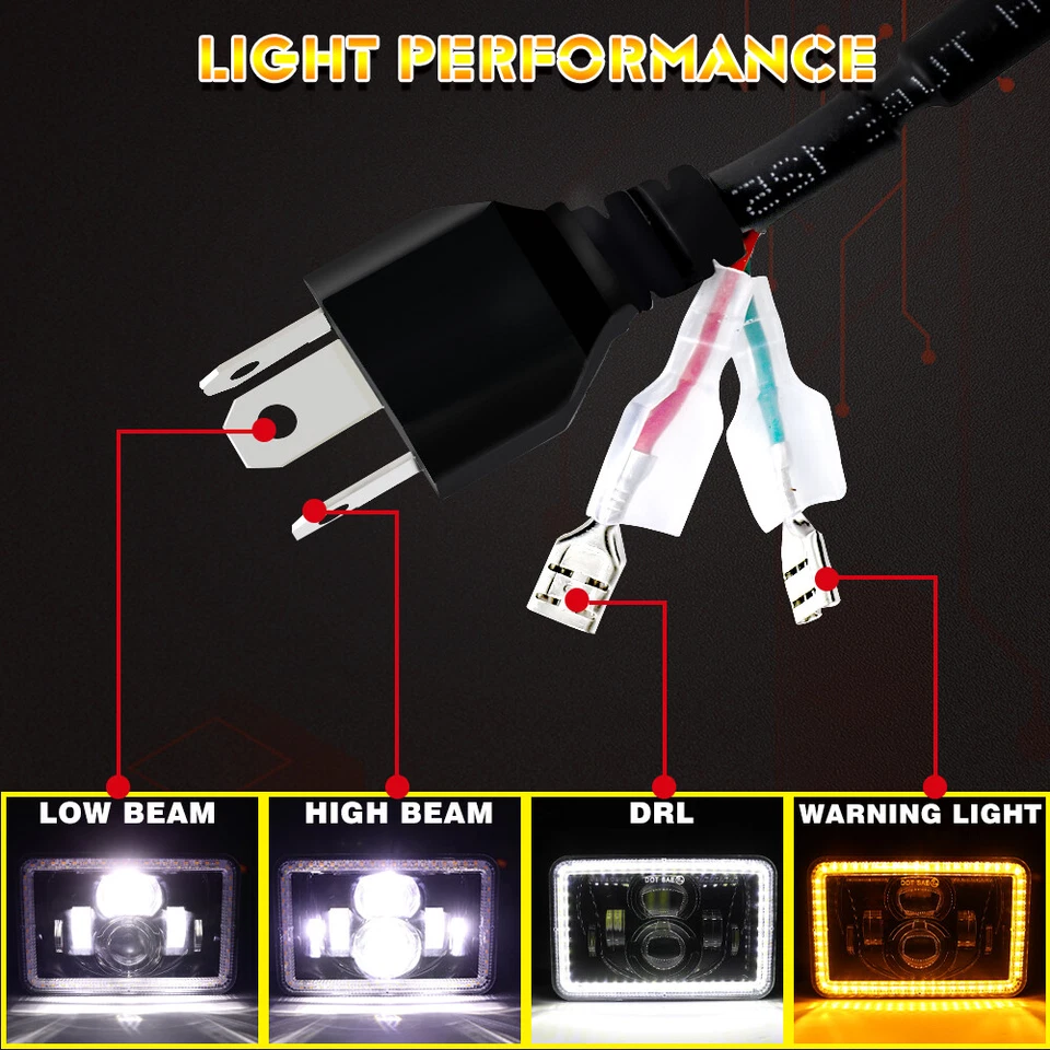 4PCS 4x6" inch LED Headlights High Low Turn signal H4 Fit Ford LTL9000 Truck LTD Foto 3 de 4