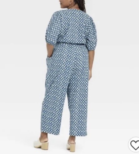 (2X)- Universal Thread Women's Puff 3/4 Sleeve Jumpsuit - Blue Star - Picture 2 of 12
