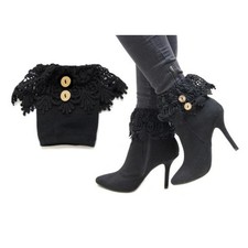 Black Fabric Boot Toppers with Buttons